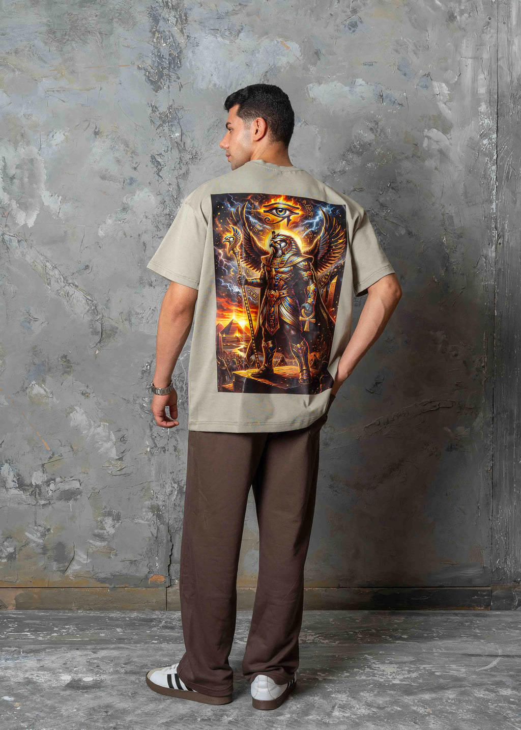 Oversized Horus Egyptian Graphic T-Shirt - khaki