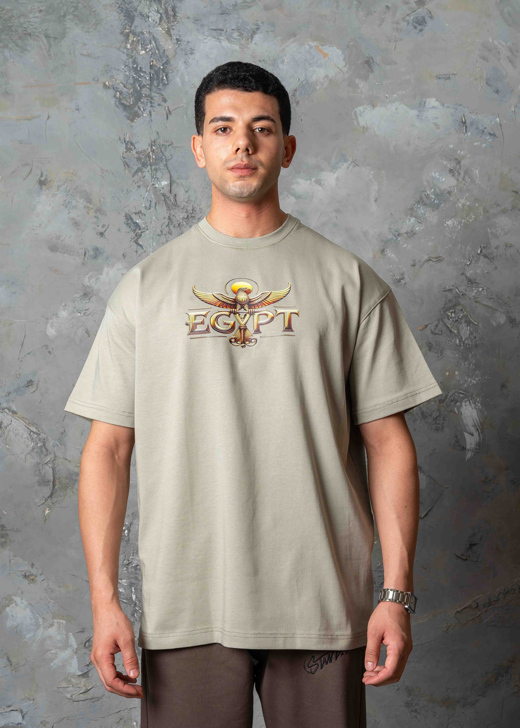 Oversized Horus Egyptian Graphic T-Shirt - khaki