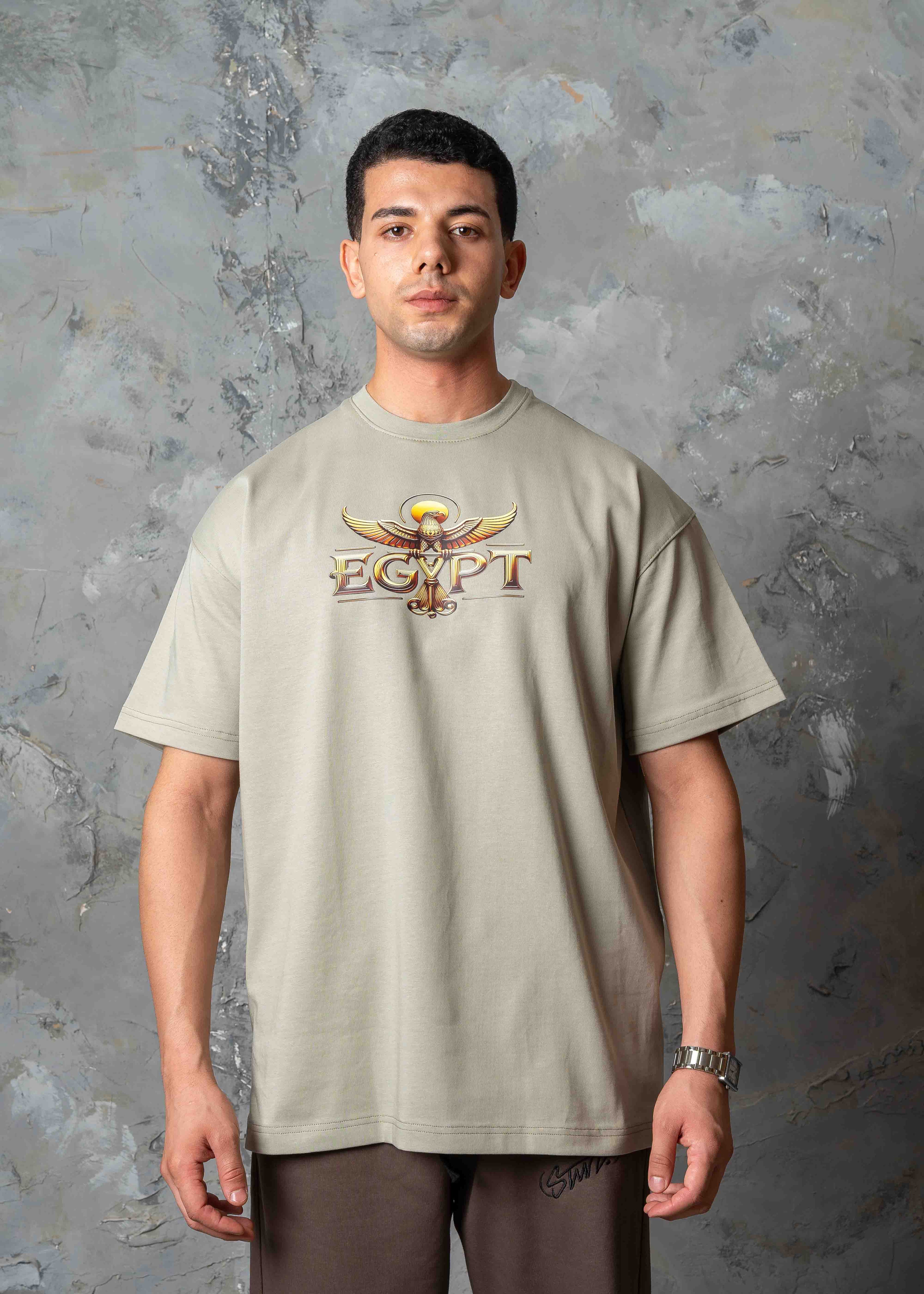 Oversized Horus Egyptian Graphic T-Shirt - khaki