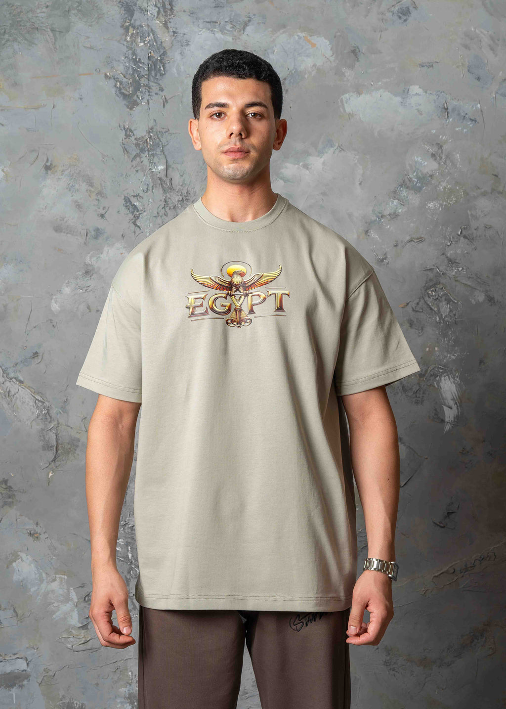 Oversized Horus Egyptian Graphic T-Shirt - khaki