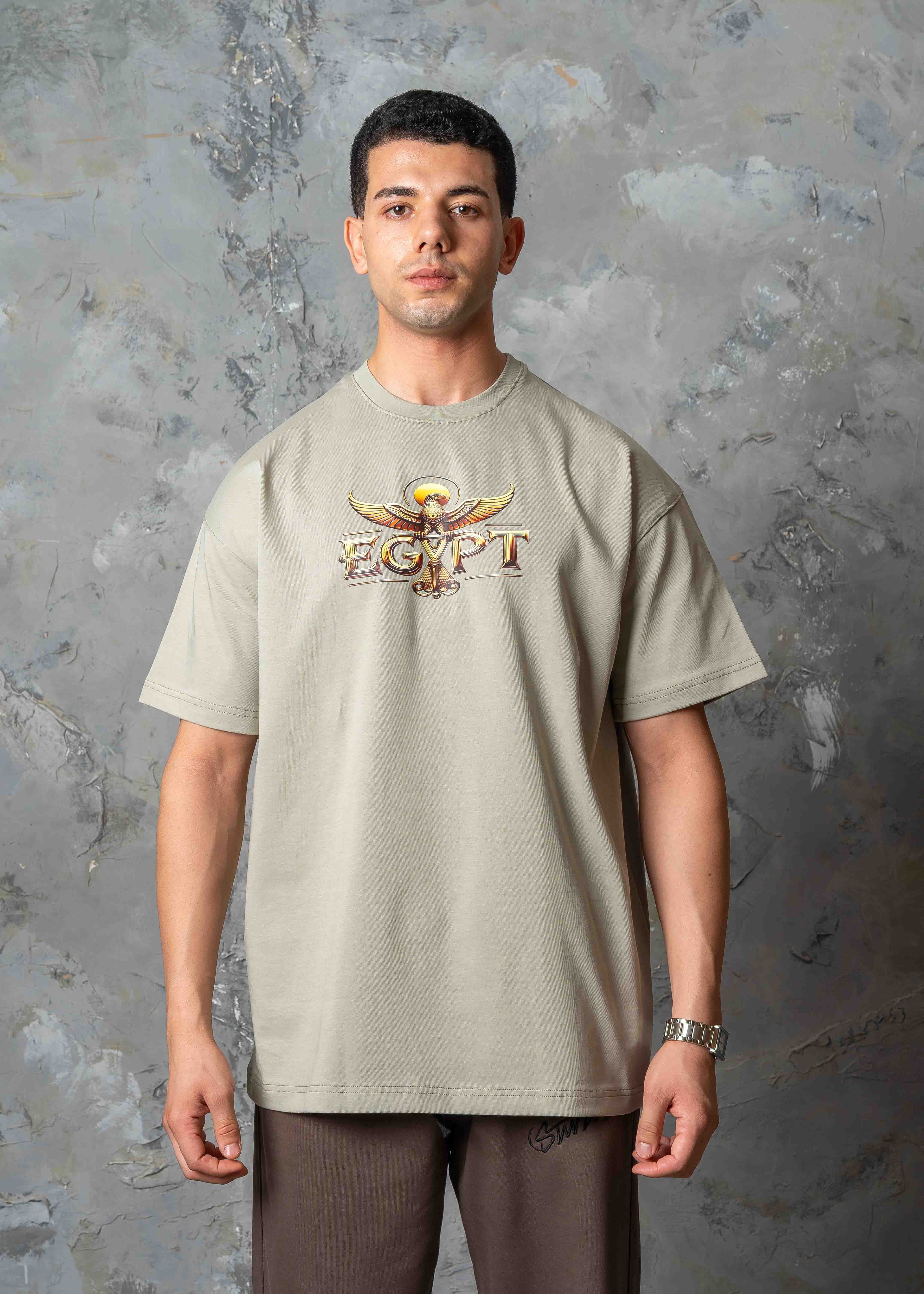 Oversized Horus Egyptian Graphic T-Shirt - khaki