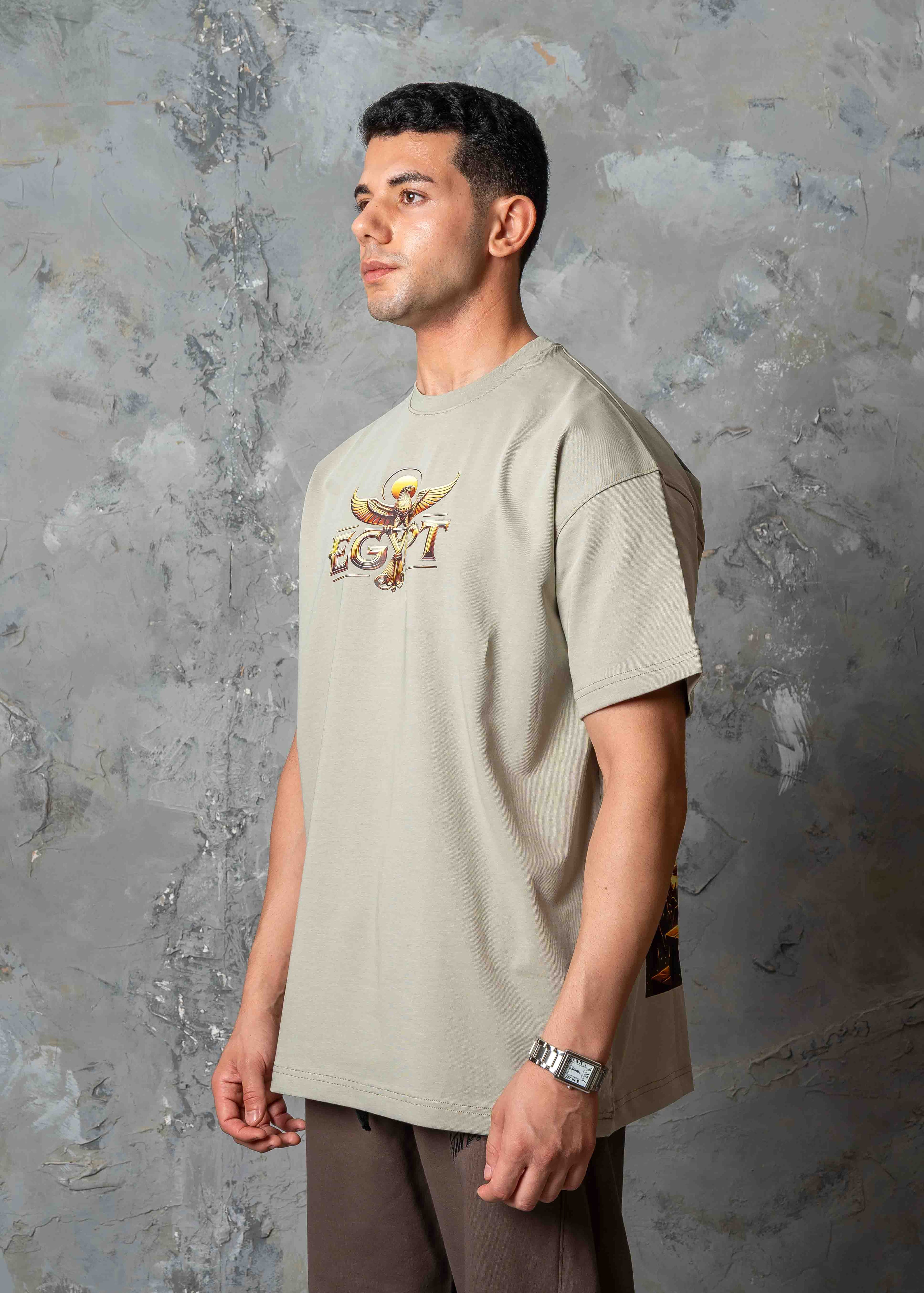 Oversized Horus Egyptian Graphic T-Shirt - khaki