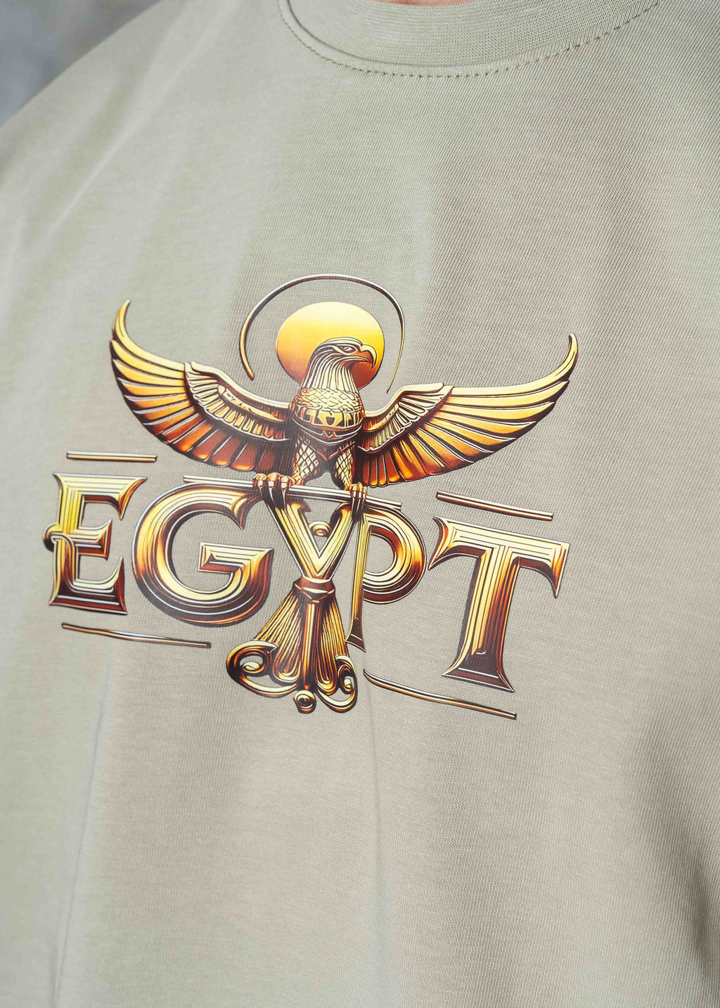 Oversized Horus Egyptian Graphic T-Shirt - khaki