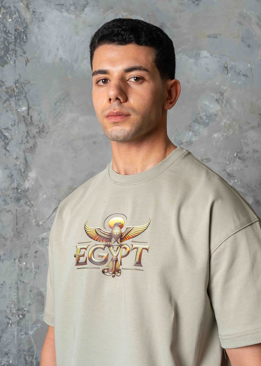 Oversized Horus Egyptian Graphic T-Shirt - khaki