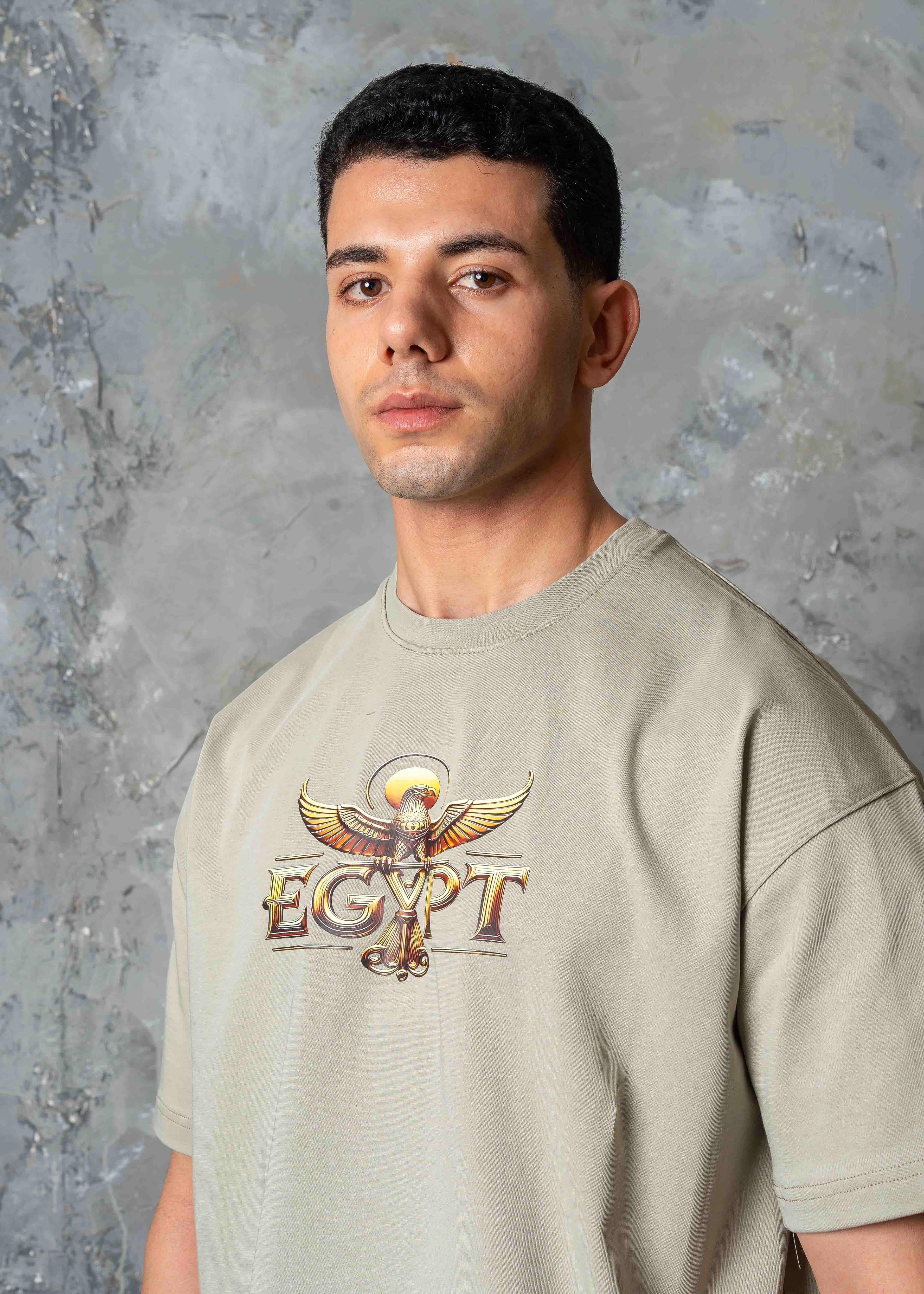 Oversized Horus Egyptian Graphic T-Shirt - khaki