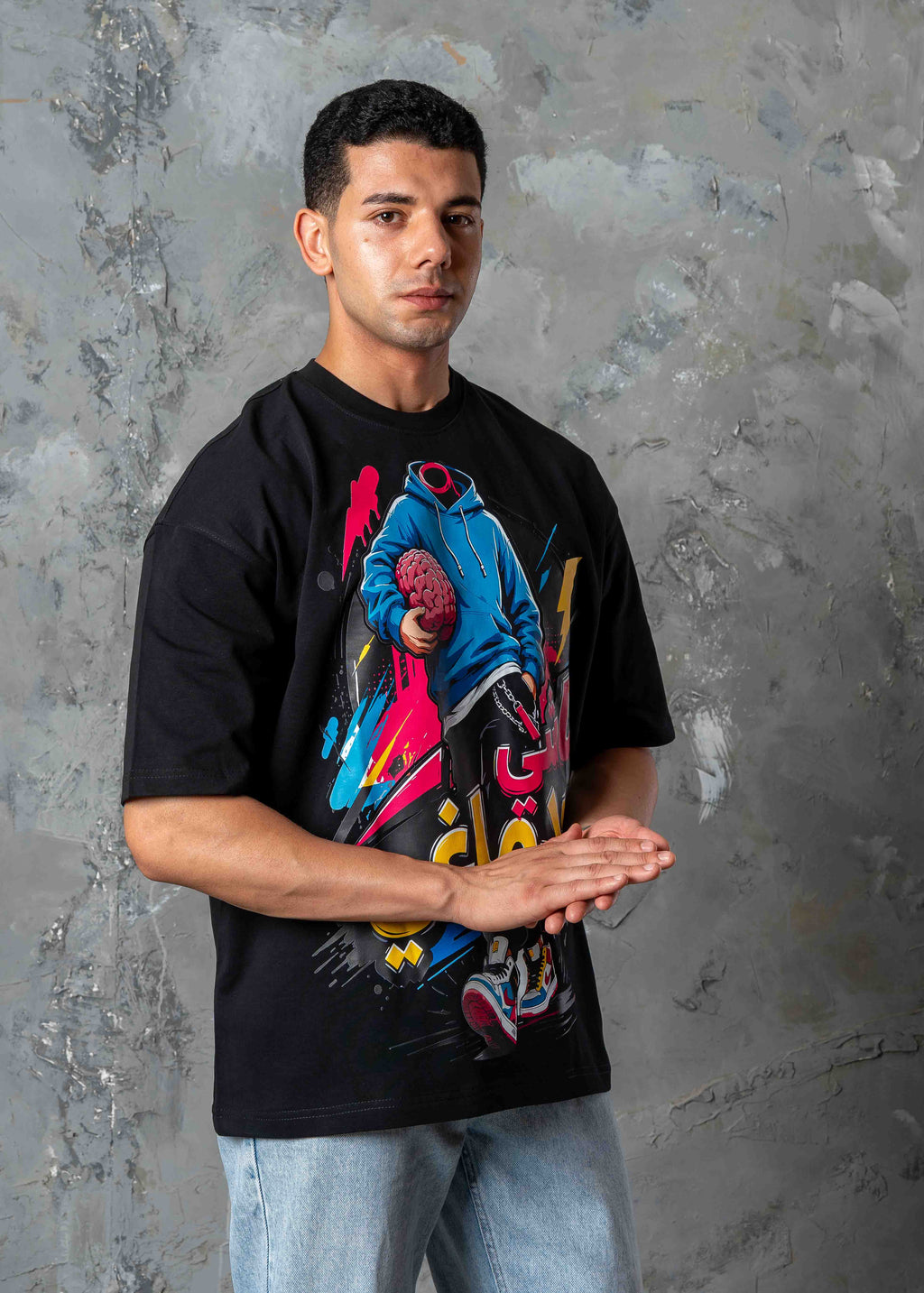 Oversized Mindset Graphic Printed T-Shirt - black