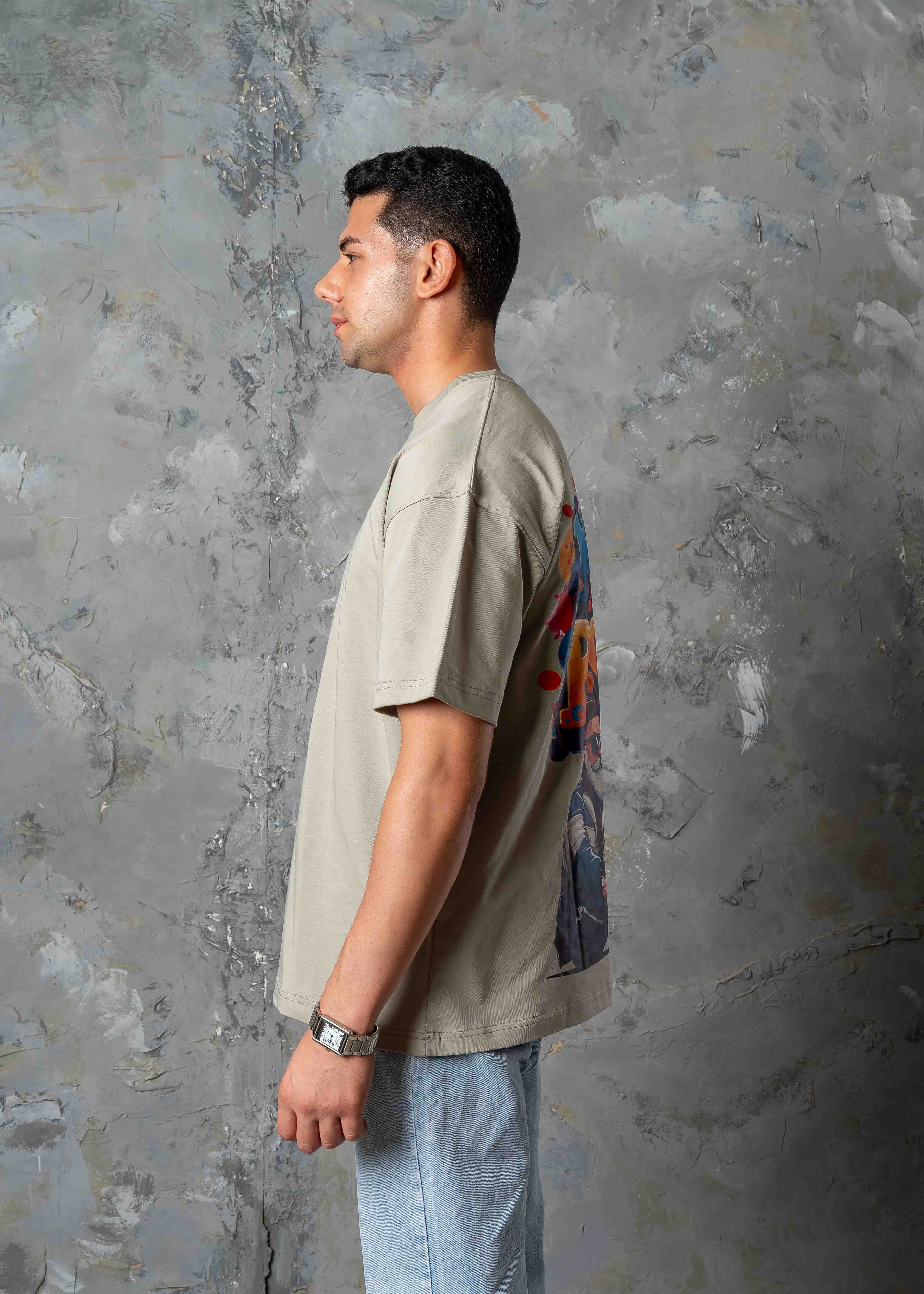 Never Look Back Graphic Oversized T-Shirt - khaki