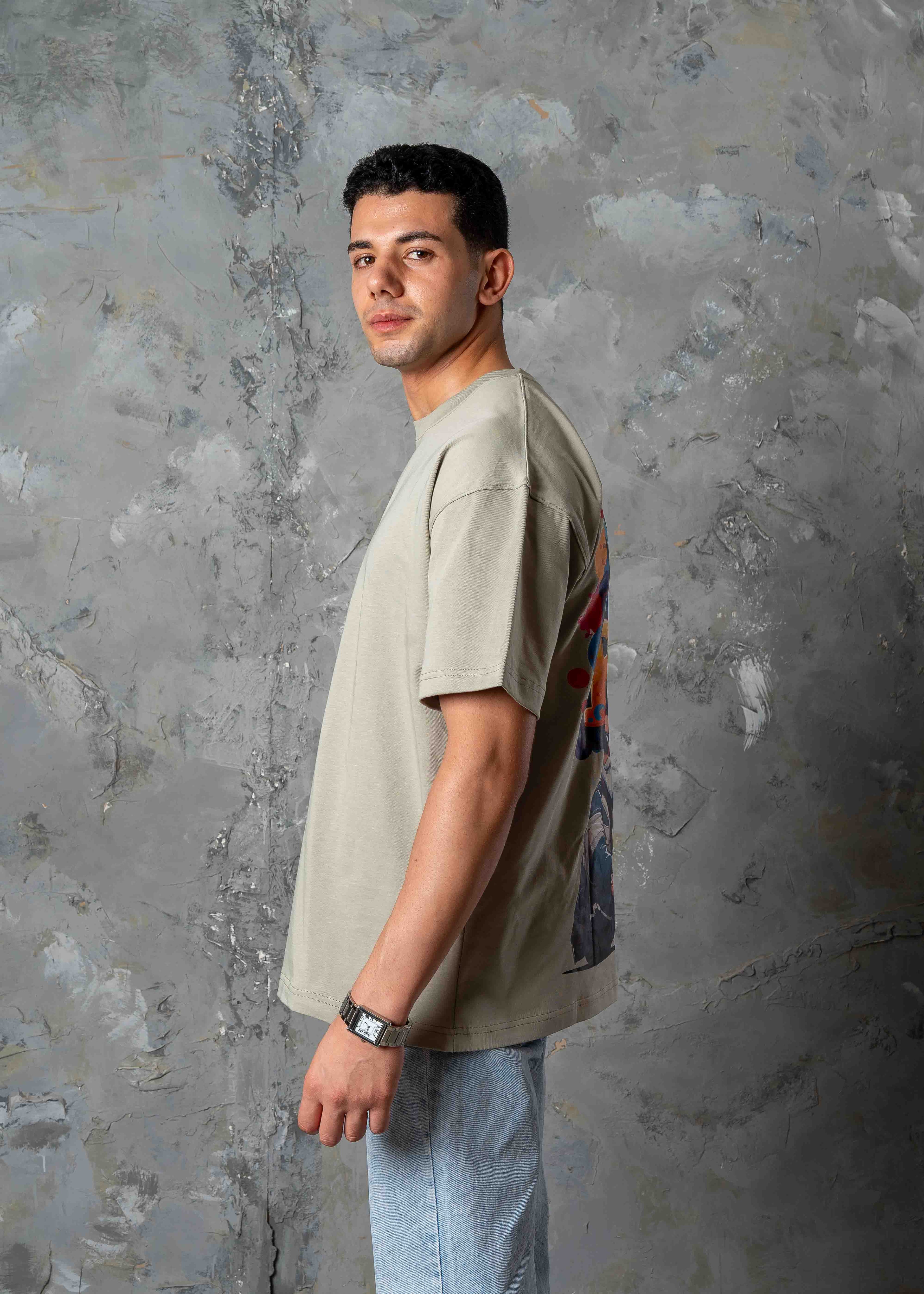 Never Look Back Graphic Oversized T-Shirt - khaki