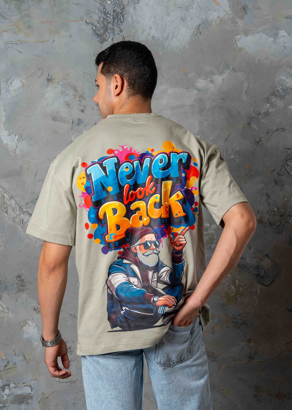 Never Look Back Graphic Oversized T-Shirt - khaki