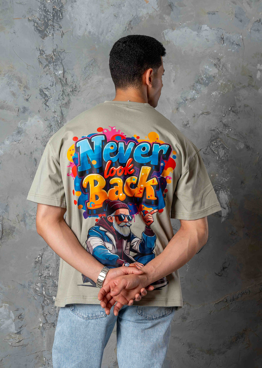 Never Look Back Graphic Oversized T-Shirt - khaki